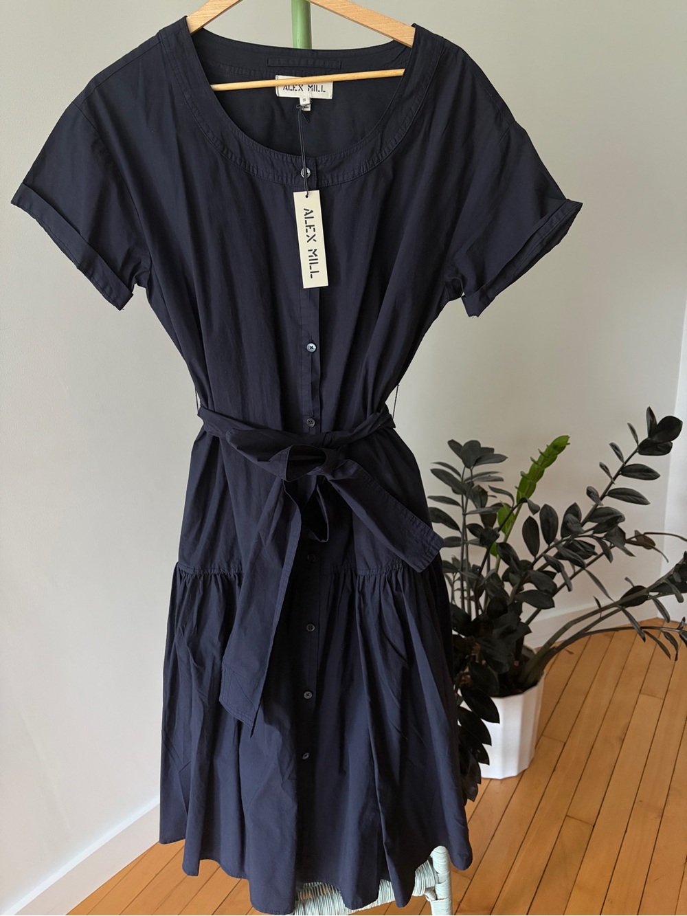 Alex Mill Dark Navy Cotton Button-Front Josie Dress -Small